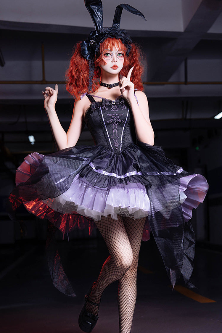 Black Purple Devil Girl Print Ruffled Embroidery Gothic Lolita JSK