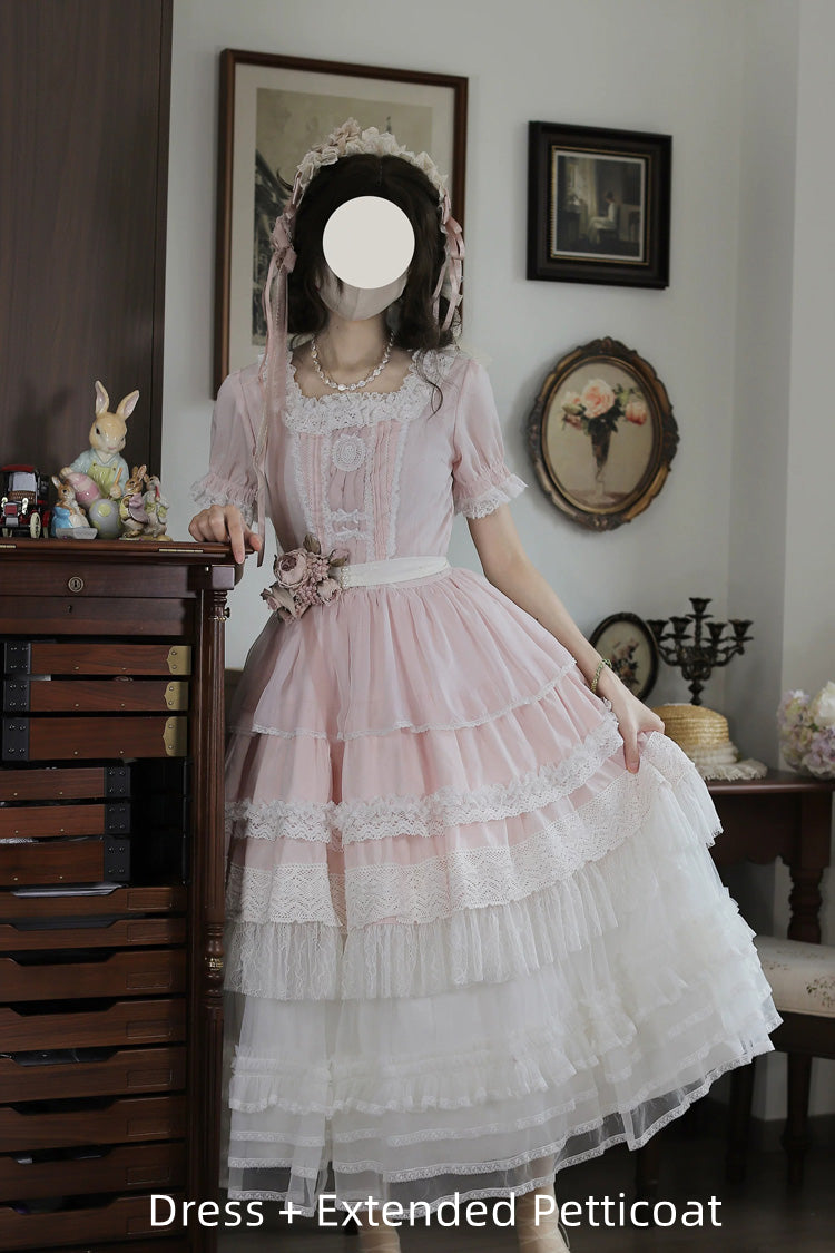 Vintage Ball Lolita Dress with Pearl Detail & Square Collar
