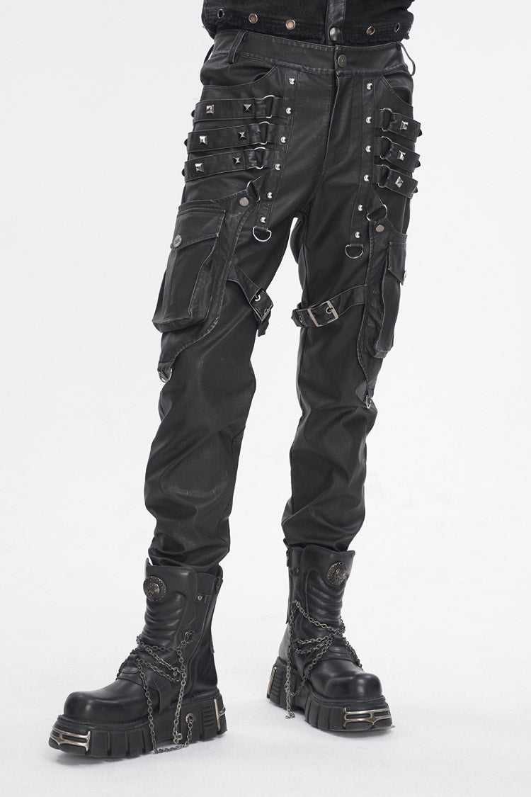 Men's Gothic Pants with Large Pocket & Faux Leather Finish