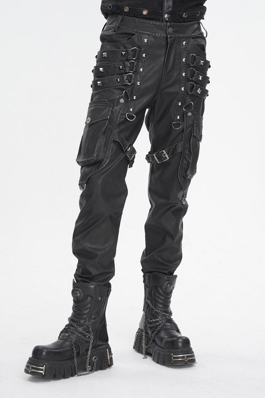 Men's Gothic Pants with Large Pocket & Faux Leather Finish
