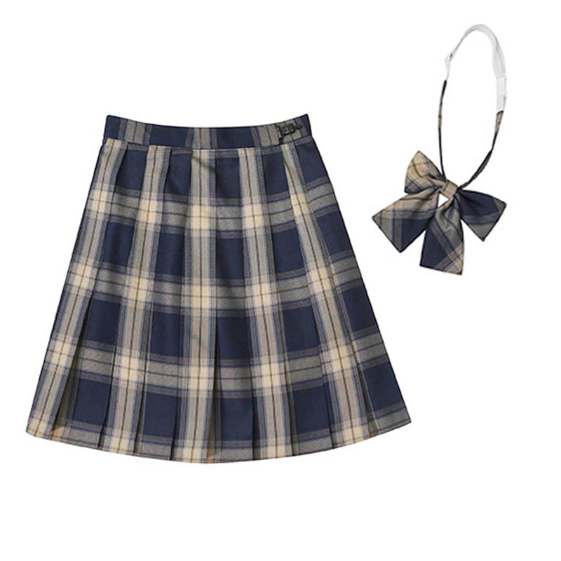 Plaid Print Pleated Skirt Bow Tie Set