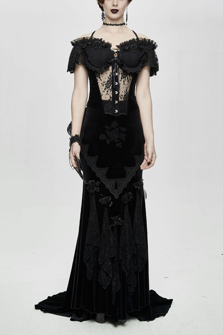 Gothic Sheer Floral Lace Ruffled Fitted Corset with Detachable Hem