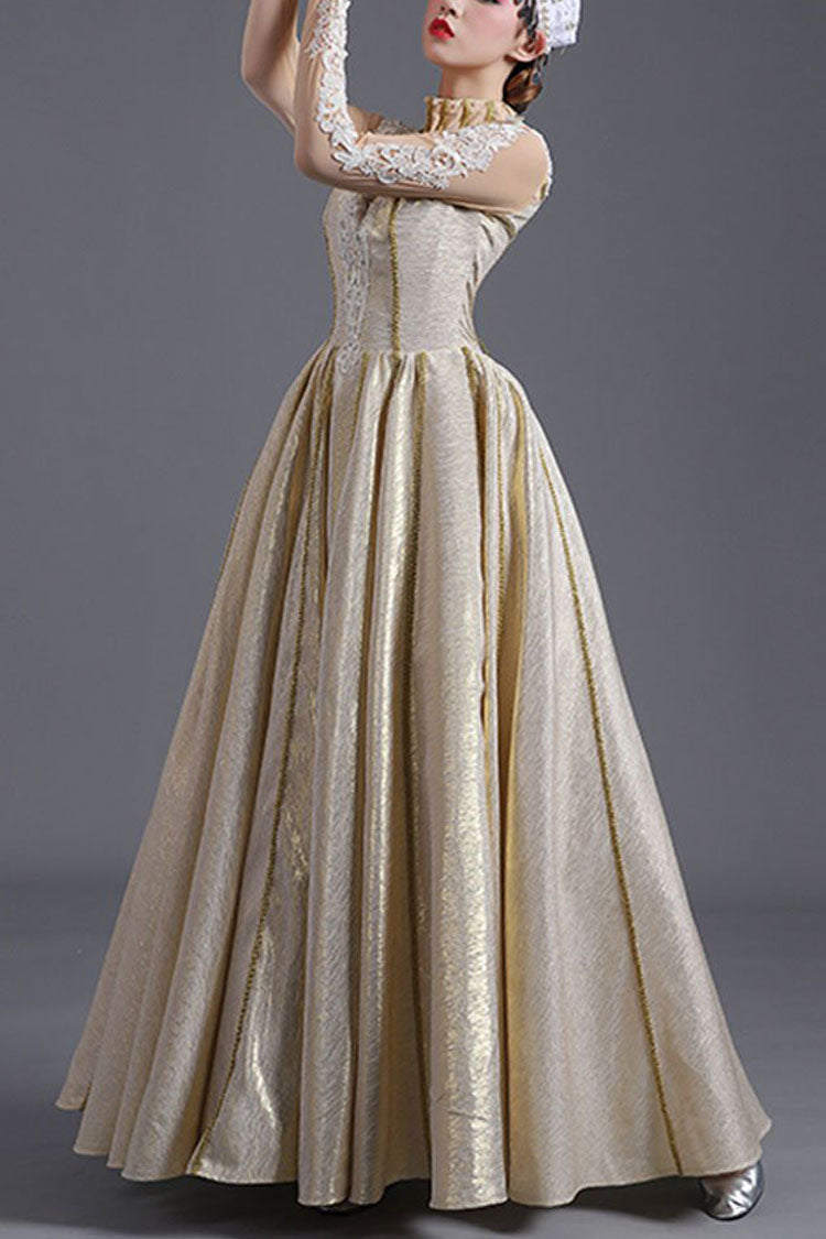 Gold Embroidered Victorian Gown with High Waist - Altfashion Shop