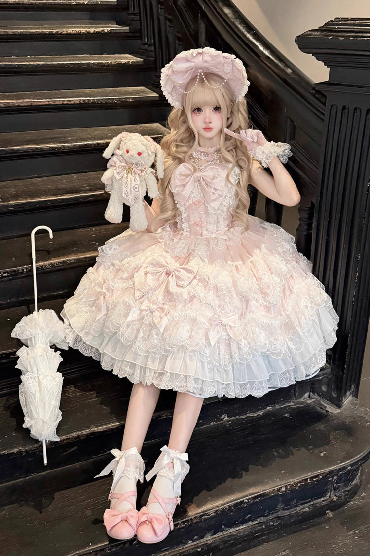 Ruffled Hanayome Bow Lace Sweet Princess Lolita Jsk Dress - Sakura Dream Romance