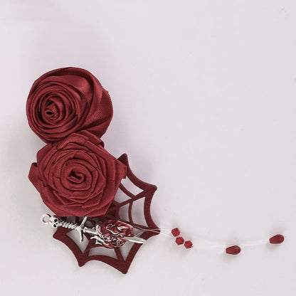 Lolita Spider Web Red Rosettes Hairclip