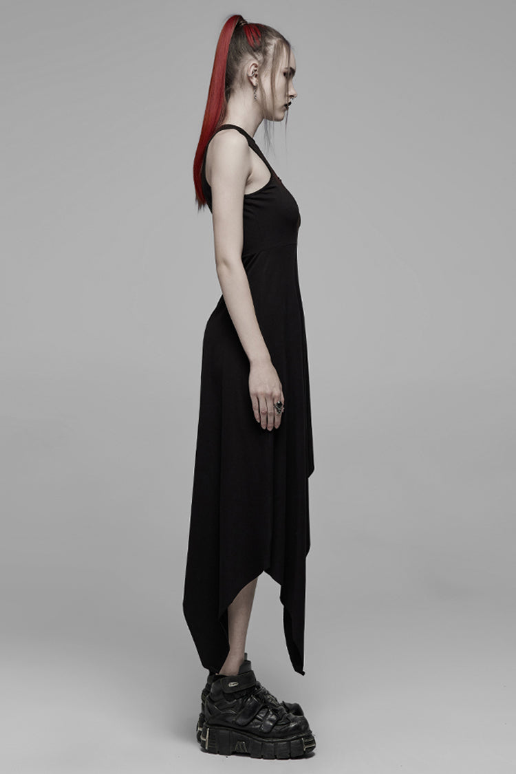 Women's Gothic Dress with Hollowed Out Cross Spray-Painted Asymmetric Hem Sleeveless Design