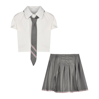 JK Tie T-Shirt Split Pleated Skirt Set