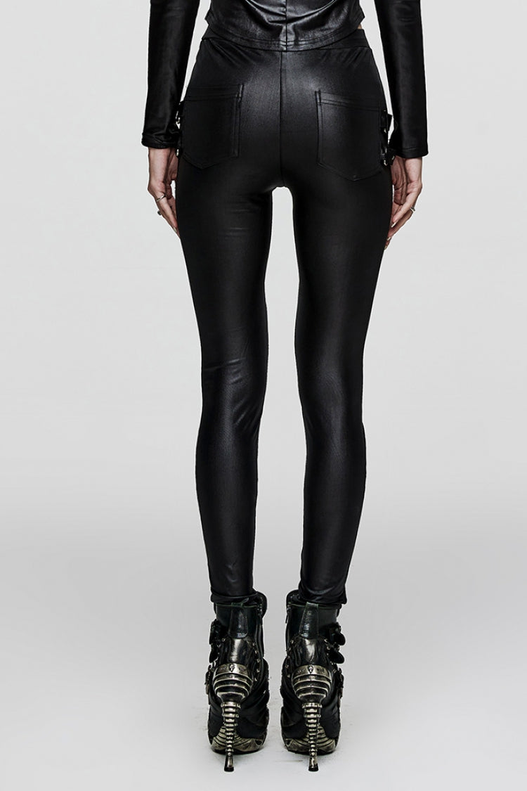 Women's Steampunk Leggings with Hollow Metal Eyelet Strap Lace-Up Design