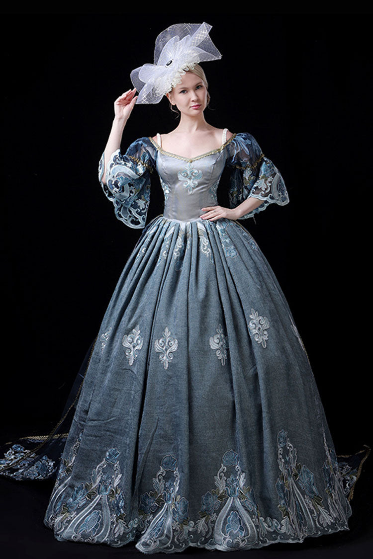 Victorian Lolita Prom Dress with Embroidery, Half Sleeves, High Waist