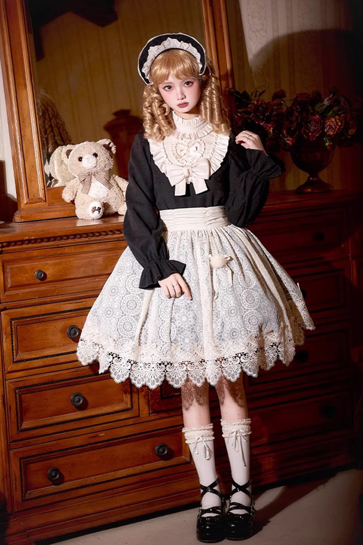 Noir Long Sleeve Bow Lace Sweet Vintage Dress - Twilight Choir