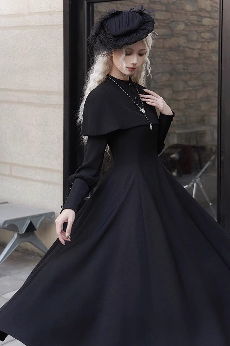 Noir Long Sleeve Slim Gothic Elegant Dress - Thirteenth Evening