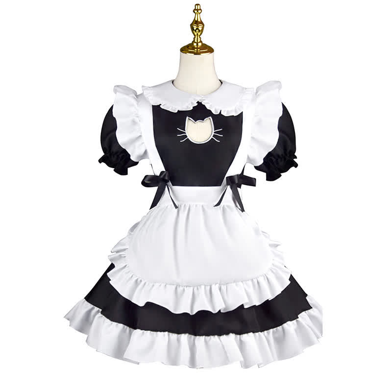 Lolita Doll Collar Kitty Hollow Out Ruffled Maid Dress