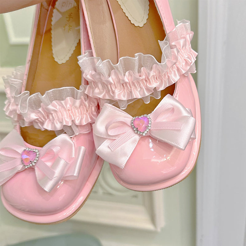 Sweet Peach Pink Bow Lace High Heels MK Kawaii Store
