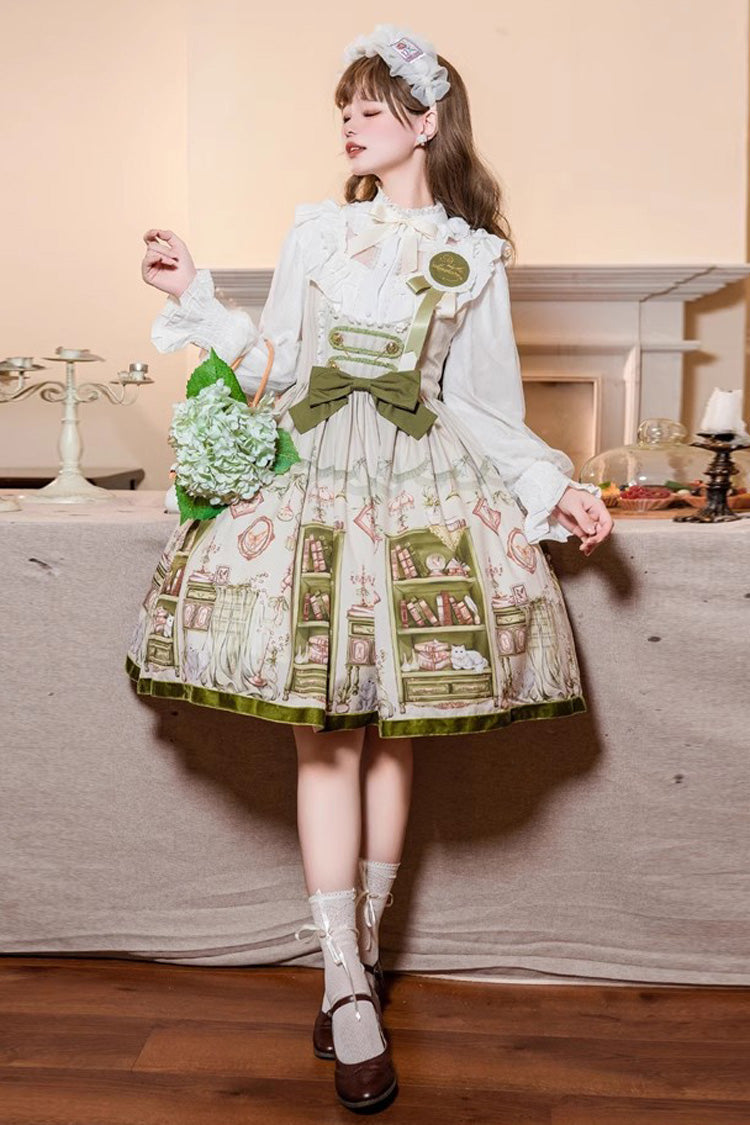 Green Book House Print Chest Support Bowknot Sweet Lolita Jsk Dress