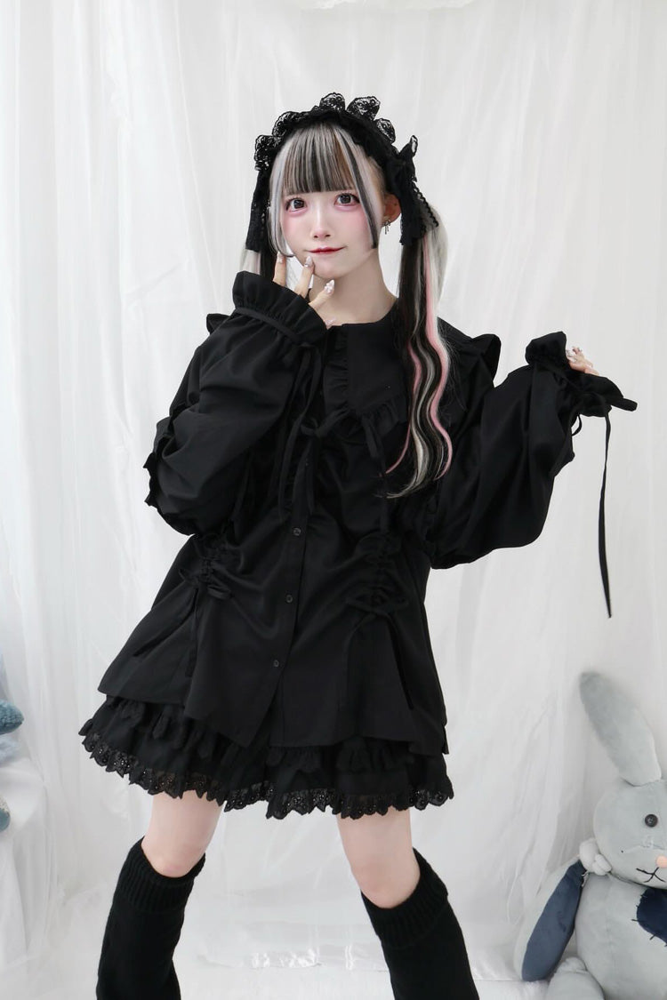 Doll Collar Long Sleeve Ruffled Bow Sweet Jirai Kei Blouse