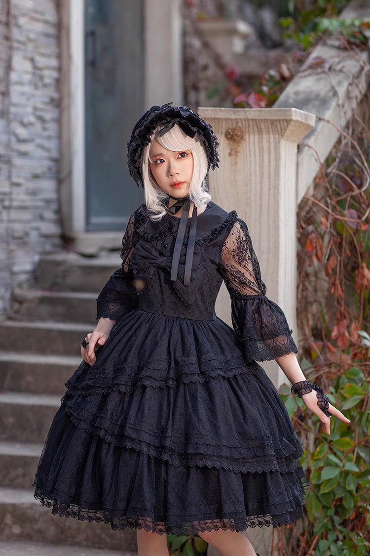 Charcoal Bowknot Sleeveless Ruffled Lolita Dress - Solid Tower of Dawn