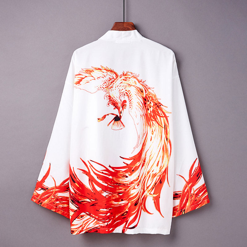 Vivid Phoenix Print Kimono Outerwear Sun Protective