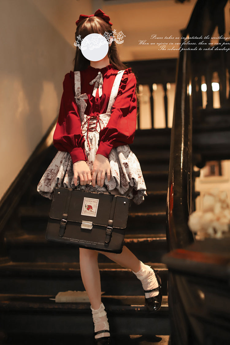 Ash Printed Sweet Lolita Skirt with Lace-Up Bow