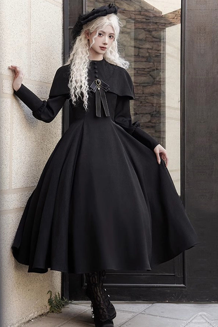 Noir Long Sleeve Slim Gothic Elegant Dress - Thirteenth Evening