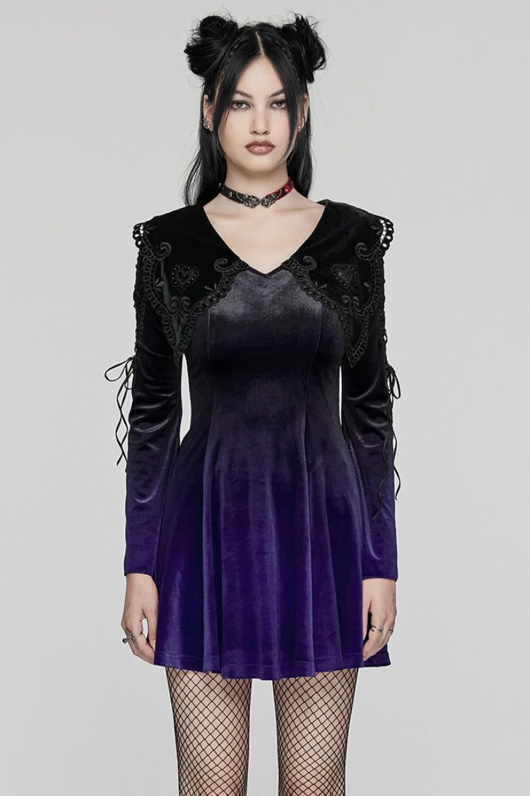 Velvet Doll Collar Gradient Embroidered Gothic Dress