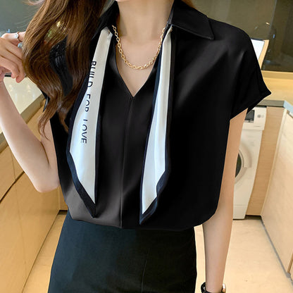 Elegant Chain Bow Tie Loose Shirt