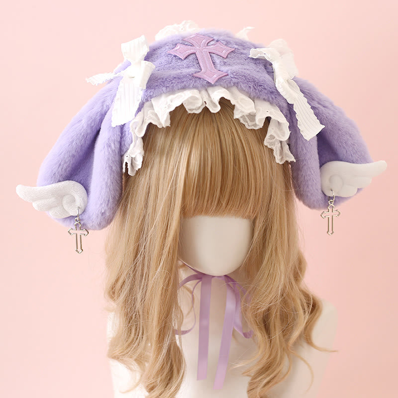 Sweet Bowknot Cross Decor Lolita Plush Hat