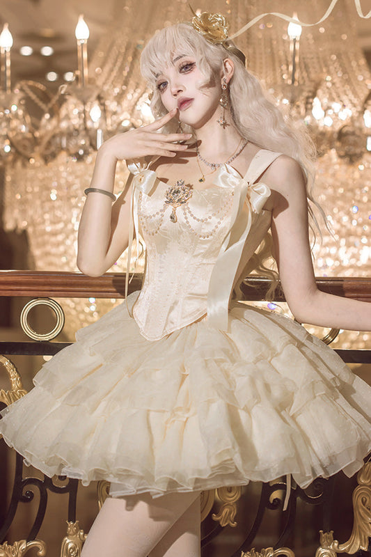 Champagne Cream Polka Dot Sleeveless Dress