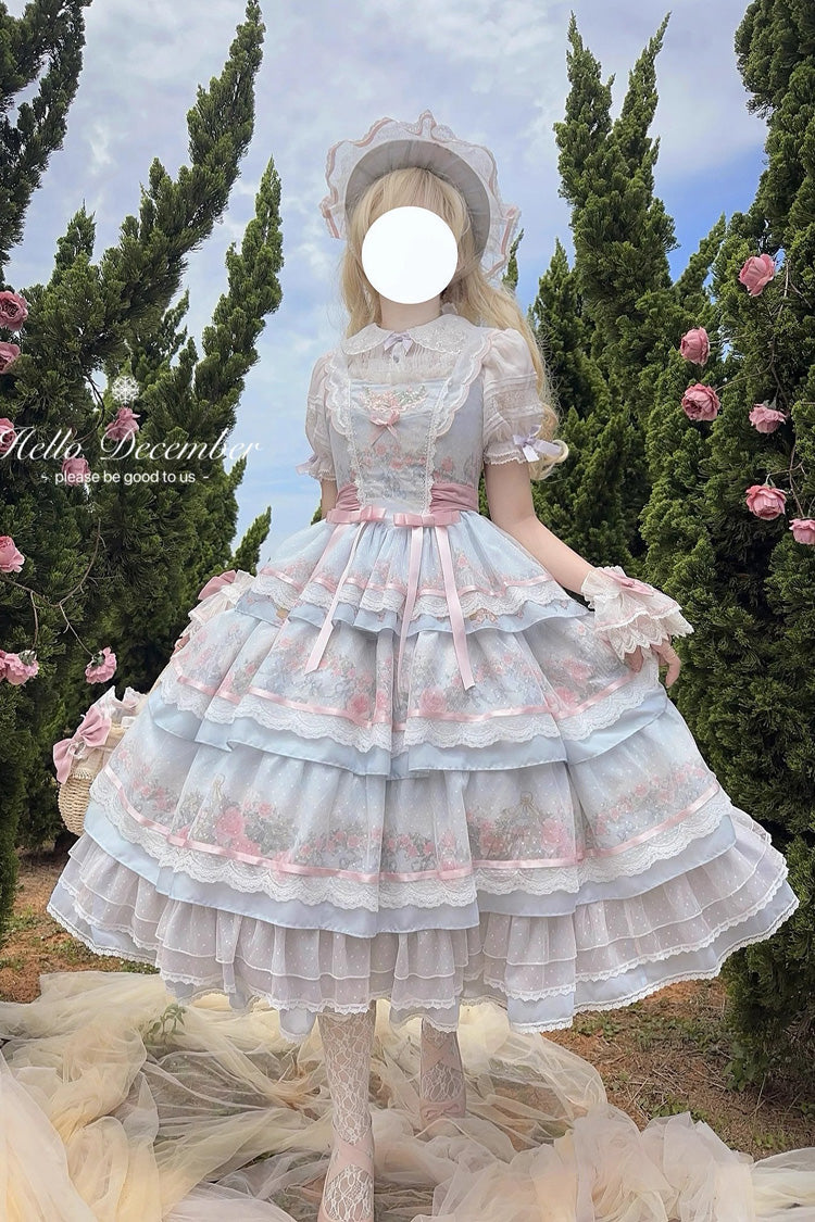 Rose Flower Cage Triple-Layered Ruffled Bow Elegant JSK