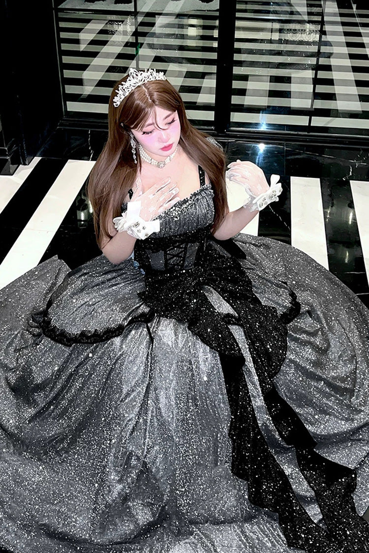 Ash Asymmetric Glitter JSK with Bow and Ruffles