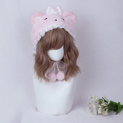 Cartoon Bunny Bear Ears Lace Lolita Plush Hat