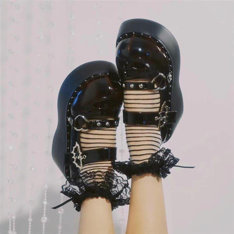 Punk Goth Bat Love Heart Buckle Platform Lolita Mary Janes Shoes MK19621