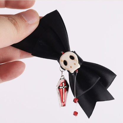 Coffin Black Skull Bowknot with Red Bwads Hairclip