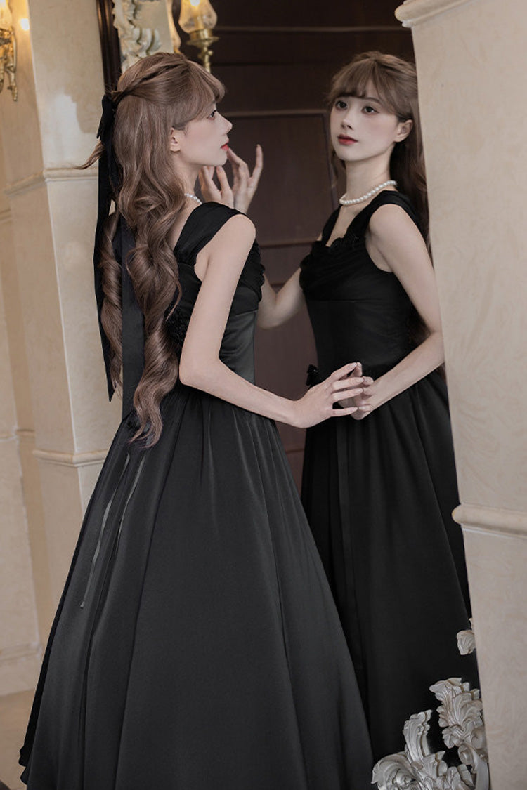 Noir Square Neck Sleeveless Fishbone Gothic JSK Ensemble - With Love