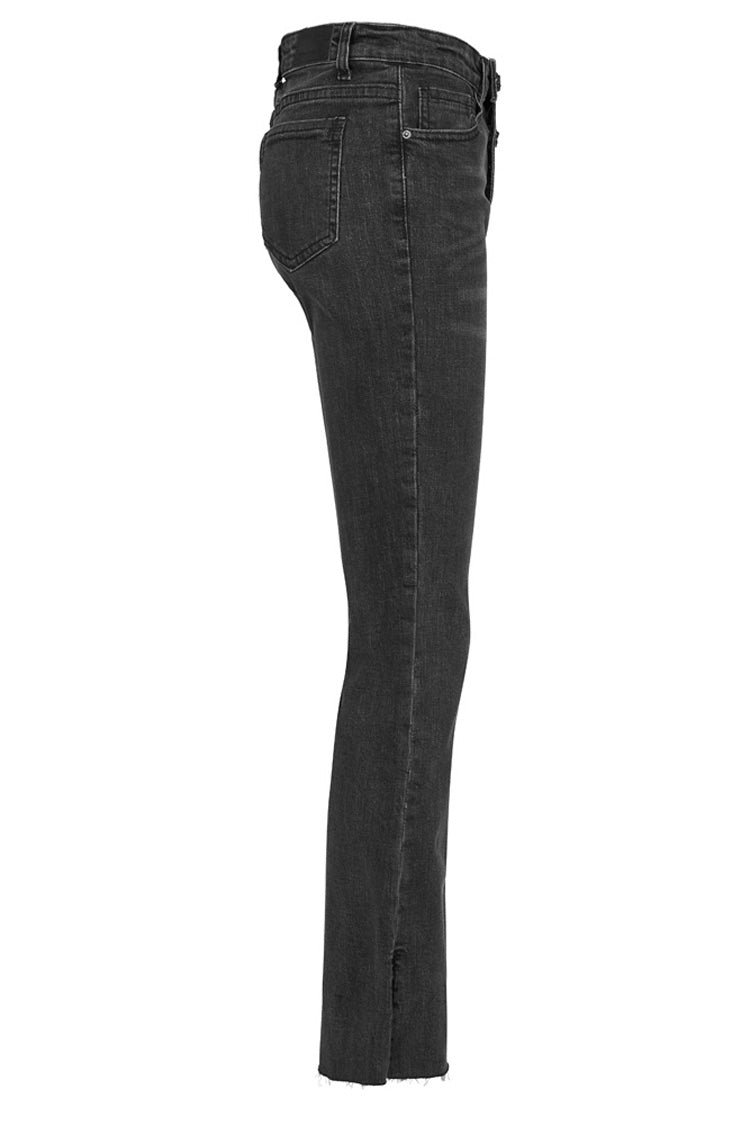 Distressed Denim Asymmetrical Flared Punk Pants with Elastic Waist