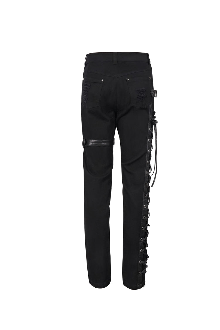 Carbon Lace-Up Leg Loops Punk Trousers for Men