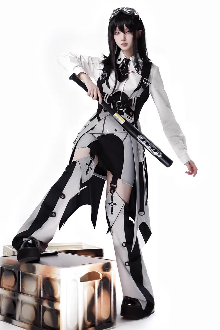 Black/White Color-Block Sci-Fi Lolita Skirt Ensemble