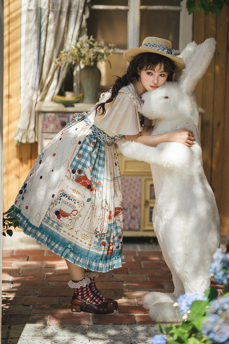 Tea Party Print Ruffle Bowknot Elegant JSK Dress