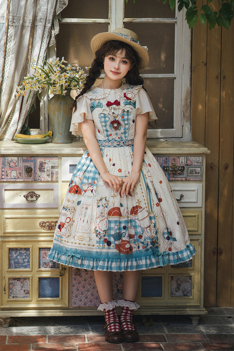 Tea Party Print Ruffle Bowknot Elegant JSK Dress