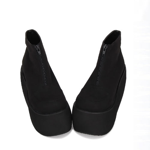 Classic Lolita Platform Boots with Front Zipper in Black