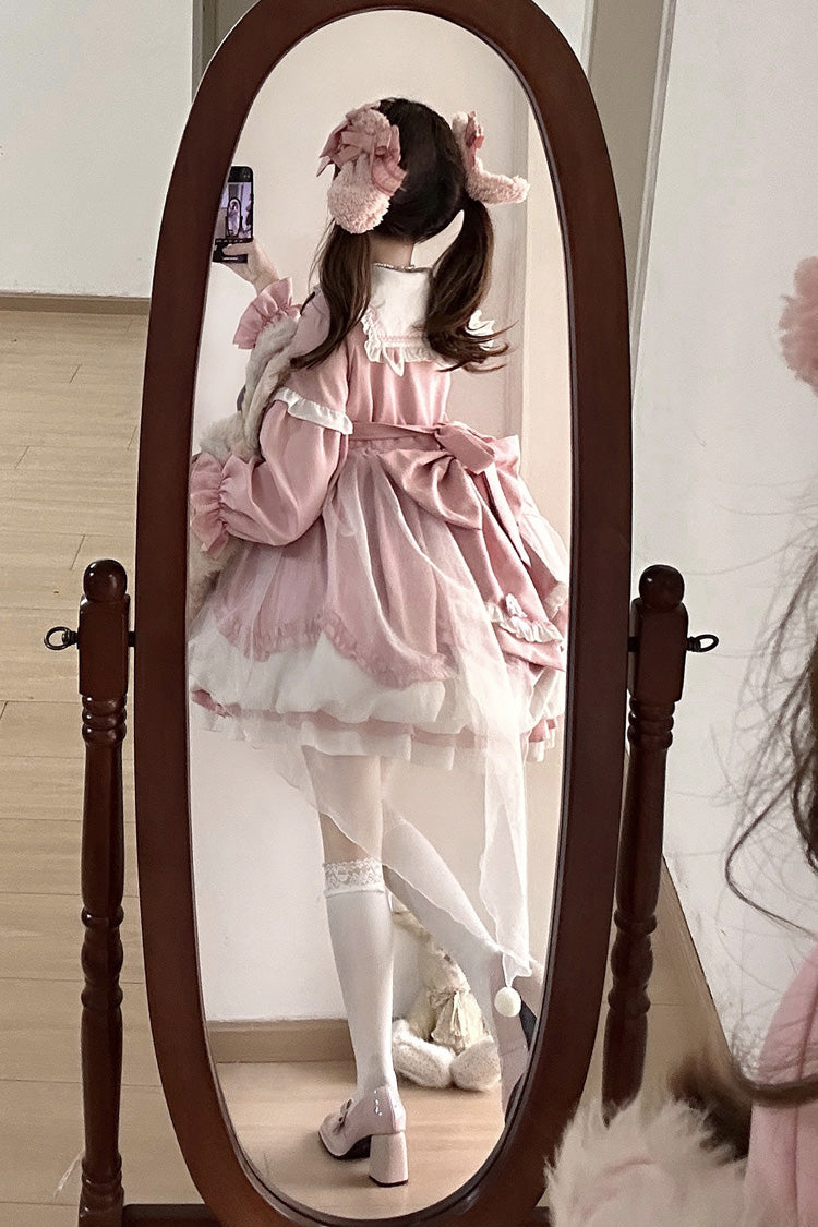 Pray Star Long Sleeve Double Ruffled Bowknot Lace Sweet Lolita Dress