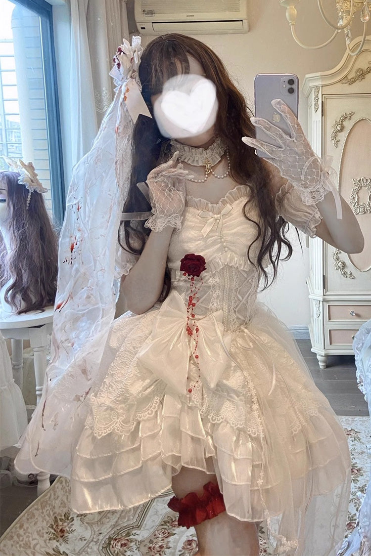 Halterneck Multi-Layered Ruffle Hanayome Bowknot Lace Gothic Lolita Jsk Dress