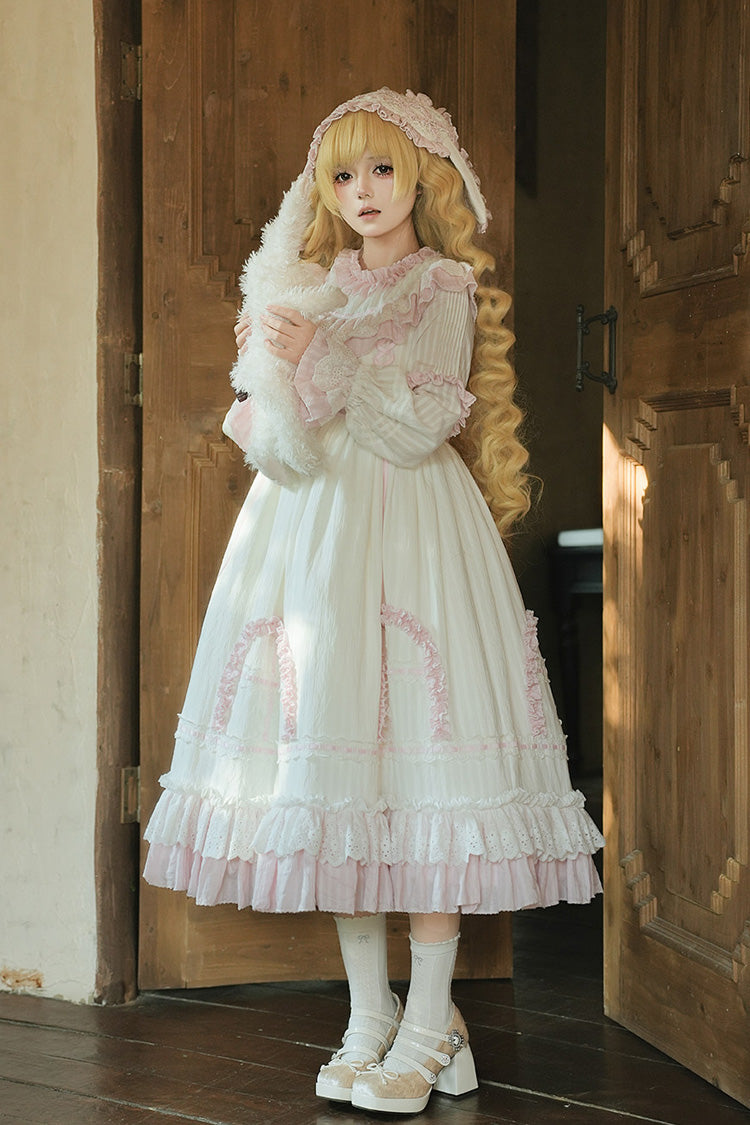 Twin Lilian Round Collar Long Sleeve Double Ruffle Bow Corset Sweet Lolita Dress