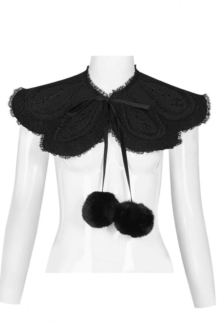 Gothic Fur Collar Fur Ball Long Sleeve Rose Button Coat with Removable Collar