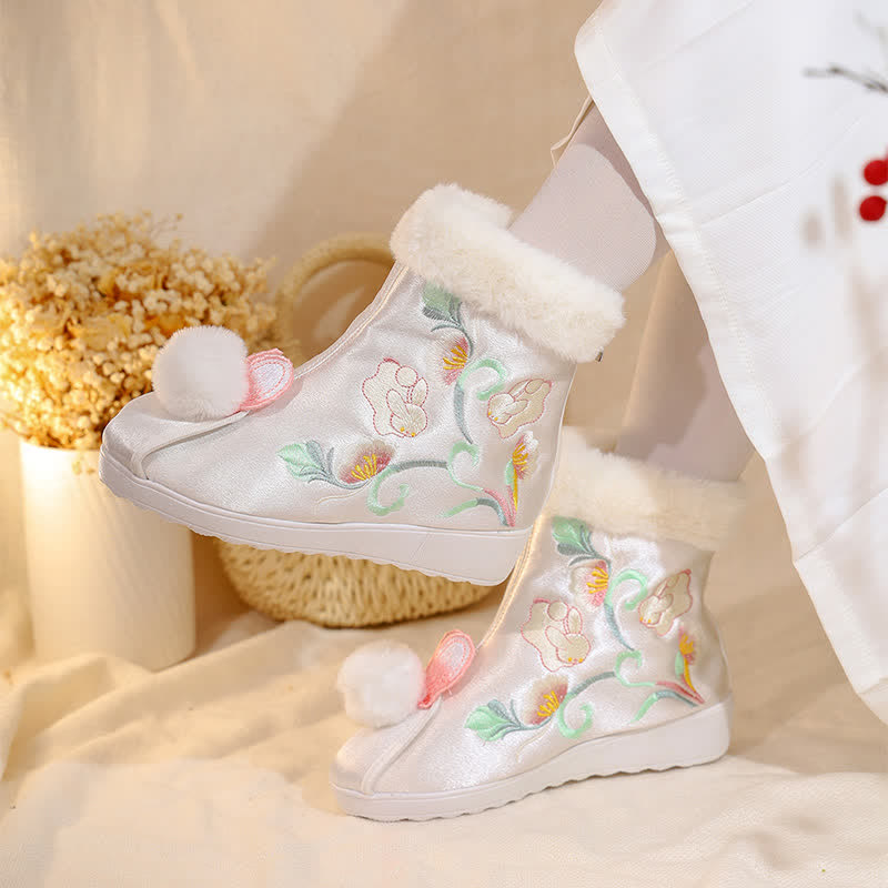 Vintage Embroidery Bunny Plush Boots