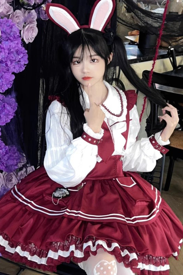 Officer Rabbit Sweet Lolita Multi-Layer Ruffle Strap Dress 4 Colors