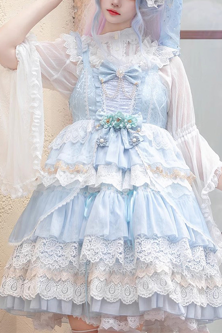 Undine's Tears Print Sleeveless Ruffled Bow Sweet JSK - 2 Hues