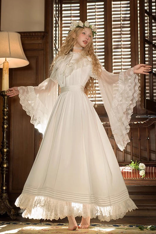Ivory Flared Trumpet Sleeves Ruffled Lace Princess Jumper
