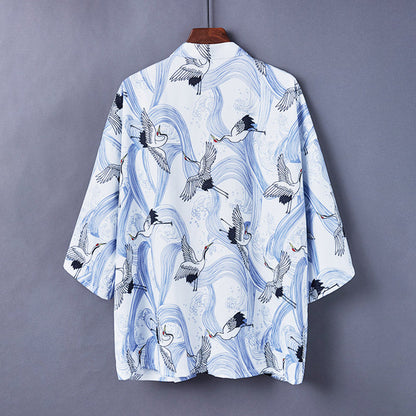 Charming Sakura Fox Print Kimono Outerwear