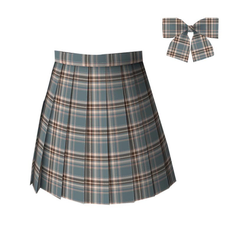 Plaid Print Pleated Skirt Bow Tie Set