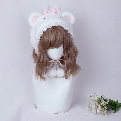 Cartoon Bunny Bear Ears Lace Lolita Plush Hat